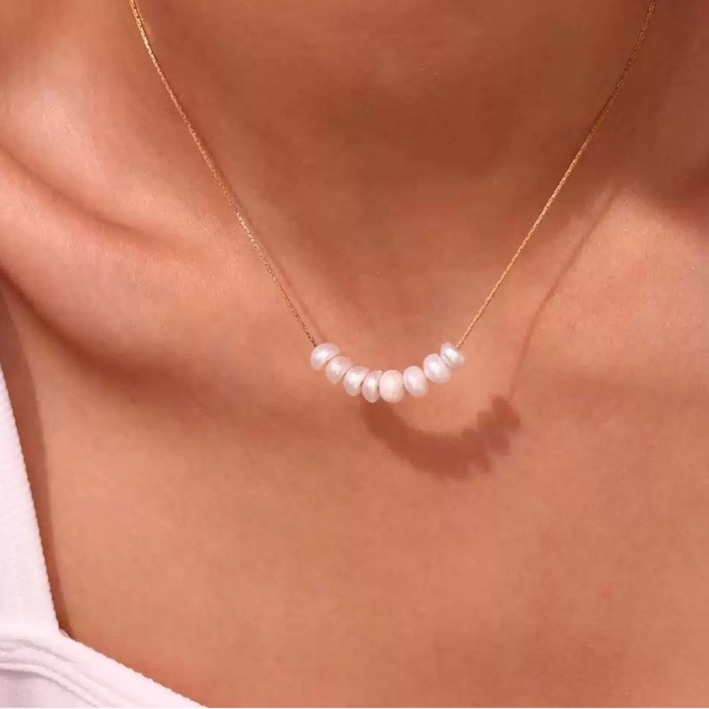Vermeil Natural Pearl Necklace gold plated stainless steel - Picture 5 of 15